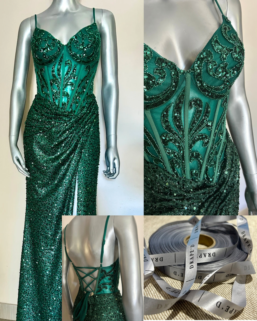 Carla green dress for hire in Cape Town